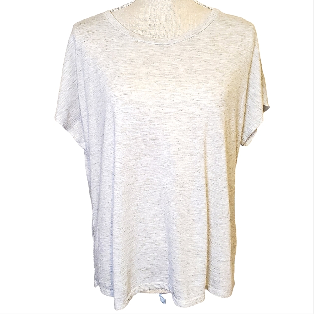 CASCADE SPORT | Women's heathered-gray & gold shimmer yoga t-shirt. Size large.